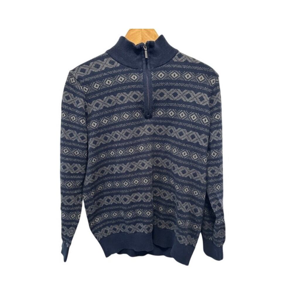 L L Bean Sweater Men's M Mock Neck Fair Isle Cashmere Blend 1/4 Zip Pull Over